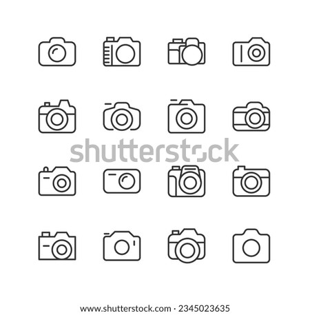 camera related premium icon set. Vector elements with editable stroke. Isolated on a white background