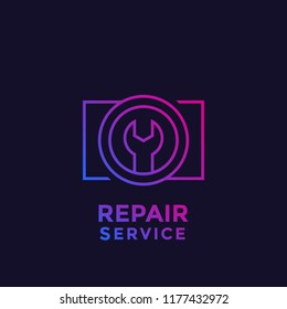 camera repair service vector line logo