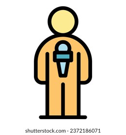 Camera reporter interview icon outline vector. Media studio. Press report color flat