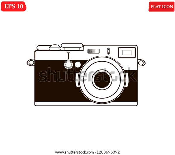 カメラレトロフラットデザイン カメラビンテージアイコン フォトカメラデジタルアイコン ベクターイラスト のベクター画像素材 ロイヤリティフリー 1203695392
