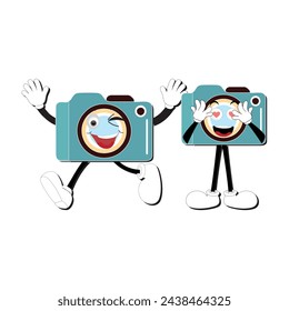 Camera Retro Mascot Character cartoon, camera mascot is smiling and with thumbs up. Vector hand drawn illustration