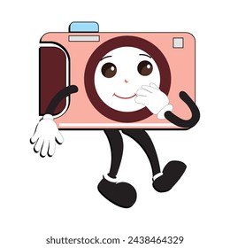Camera Retro Mascot Character cartoon, camera mascot is smiling and with thumbs up. Vector hand drawn illustration