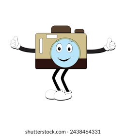 Camera Retro Mascot Character cartoon, camera mascot is smiling and with thumbs up. Vector hand drawn illustration