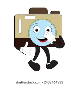 Camera Retro Mascot Character cartoon, camera mascot is smiling and with thumbs up. Vector hand drawn illustration