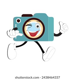 Camera Retro Mascot Character cartoon, camera mascot is smiling and with thumbs up. Vector hand drawn illustration