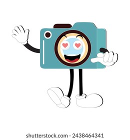 Camera Retro Mascot Character cartoon, camera mascot is smiling and with thumbs up. Vector hand drawn illustration