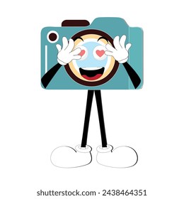 Camera Retro Mascot Character cartoon, camera mascot is smiling and with thumbs up. Vector hand drawn illustration