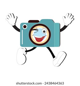 Camera Retro Mascot Character cartoon, camera mascot is smiling and with thumbs up. Vector hand drawn illustration