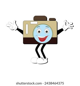 Camera Retro Mascot Character cartoon, camera mascot is smiling and with thumbs up. Vector hand drawn illustration