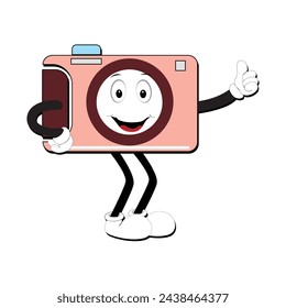 Camera Retro Mascot Character cartoon, camera mascot is smiling and with thumbs up. Vector hand drawn illustration