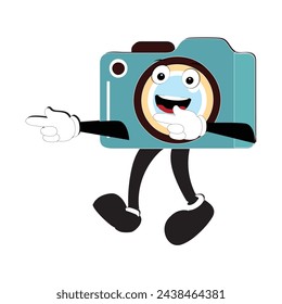 Camera Retro Mascot Character cartoon, camera mascot is smiling and with thumbs up. Vector hand drawn illustration