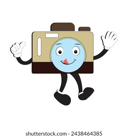 Camera Retro Mascot Character cartoon, camera mascot is smiling and with thumbs up. Vector hand drawn illustration