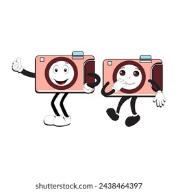 Camera Retro Mascot Character cartoon, camera mascot is smiling and with thumbs up. Vector hand drawn illustration