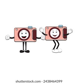 Camera Retro Mascot Character cartoon, camera mascot is smiling and with thumbs up. Vector hand drawn illustration