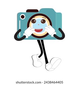 Camera Retro Mascot Character cartoon, camera mascot is smiling and with thumbs up. Vector hand drawn illustration