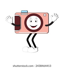 Camera Retro Mascot Character cartoon, camera mascot is smiling and with thumbs up. Vector hand drawn illustration