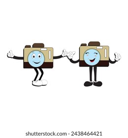 Camera Retro Mascot Character cartoon, camera mascot is smiling and with thumbs up. Vector hand drawn illustration