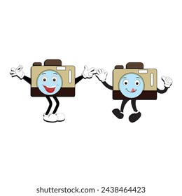 Camera Retro Mascot Character cartoon, camera mascot is smiling and with thumbs up. Vector hand drawn illustration