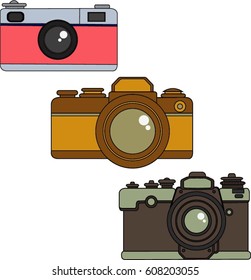 Camera retro set vintage style icon flat design vector illustration
