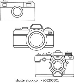 Camera retro silhouette set vintage style icon flat design vector illustration