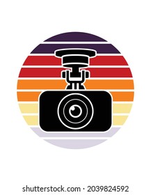 Camera Retro Sunset Design template. Vector design template for logo, badges, t-shirt, POD and book cover. Isolated white background.