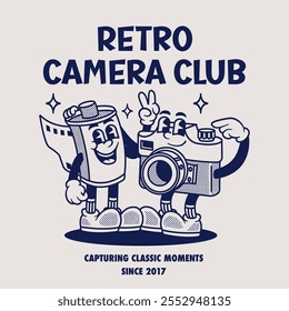 Camera And roll cute retro cartoon vector hand drawn cute retro cartoon vector hand drawn