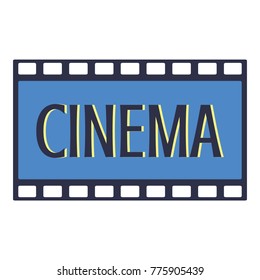 Camera roll film line icon with the inscription "Cinema". Vector illustration Design Element. Filmstrip symbol. 