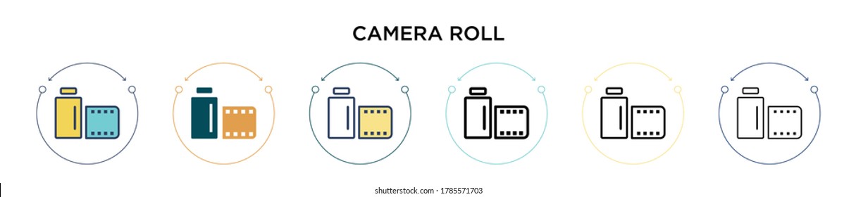 Camera roll icon in filled, thin line, outline and stroke style. Vector illustration of two colored and black camera roll vector icons designs can be used for mobile, ui, web