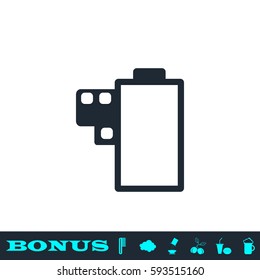 Camera roll icon flat. Black pictogram on white background. Vector illustration symbol and bonus button