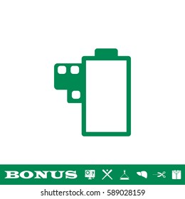Camera roll icon flat. Green pictogram on white background. Vector illustration symbol and bonus button