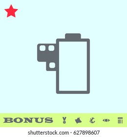 Camera roll icon flat. Grey pictogram on blue background. Vector illustration symbol and bonus buttons medal, cow, earth, eye, calculator
