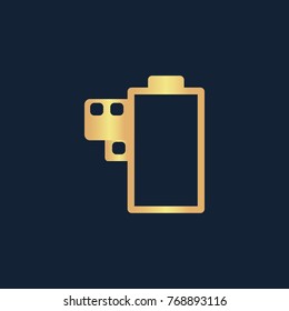 Camera roll icon flat. Simple gold pictogram on dark background. Vector illustration symbol