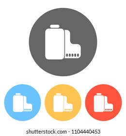 Camera roll icon. Photo or video strip. Set of white icons on colored circles