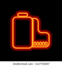 Camera roll icon. Photo or video strip. Orange neon style on black background. Light icon