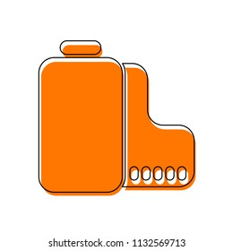 Camera roll icon. Photo or video strip. Isolated icon consisting of black thin contour and orange moved filling on different layers. White background