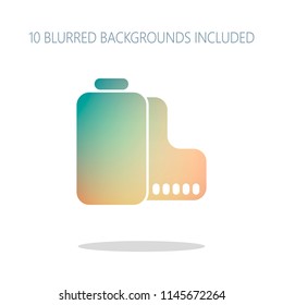Camera roll icon. Photo or video strip. Colorful logo concept with simple shadow on white. 10 different blurred backgrounds included