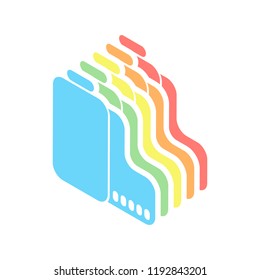 Camera roll icon. Photo or video strip. Stack of colorful isometric icons on white background