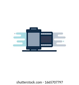 camera roll line fill block style icon design, photography technology equipment digital photo focus and electronic theme Vector illustration