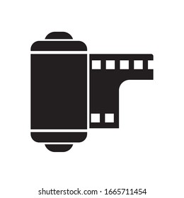 Diseño de icono de silueta de rollo de cámara, equipo de fotografía de tecnología Gadget foco de fotografía digital y tema electrónico Ilustración vectorial