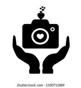 camera and romance love heart vector icon