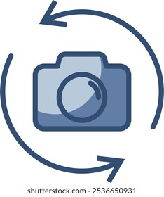 camera rotate vector icon, transparent background. replaceable blue color design
