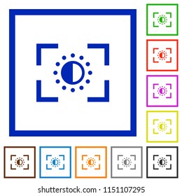 Camera saturation setting flat color icons in square frames on white background
