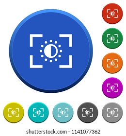 Camera saturation setting round color beveled buttons with smooth surfaces and flat white icons