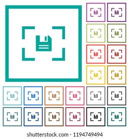 Camera save image flat color icons with quadrant frames on white background