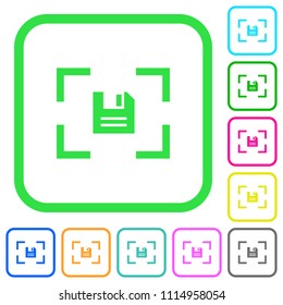 Camera save image vivid colored flat icons in curved borders on white background