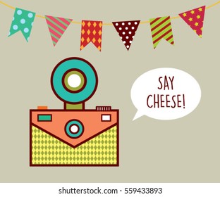 camera say cheese gift card vector