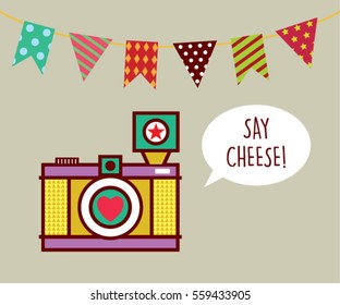 camera say cheese gift card vector
