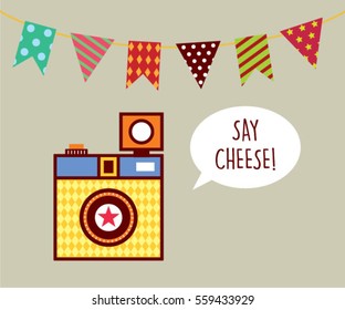 camera say cheese gift card vector