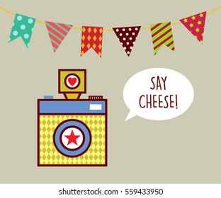 camera say cheese gift card vector