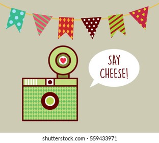 camera say cheese gift card vector